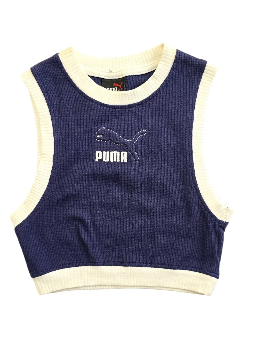 PUMA Navy Ribbed Crop Tank with White Trim